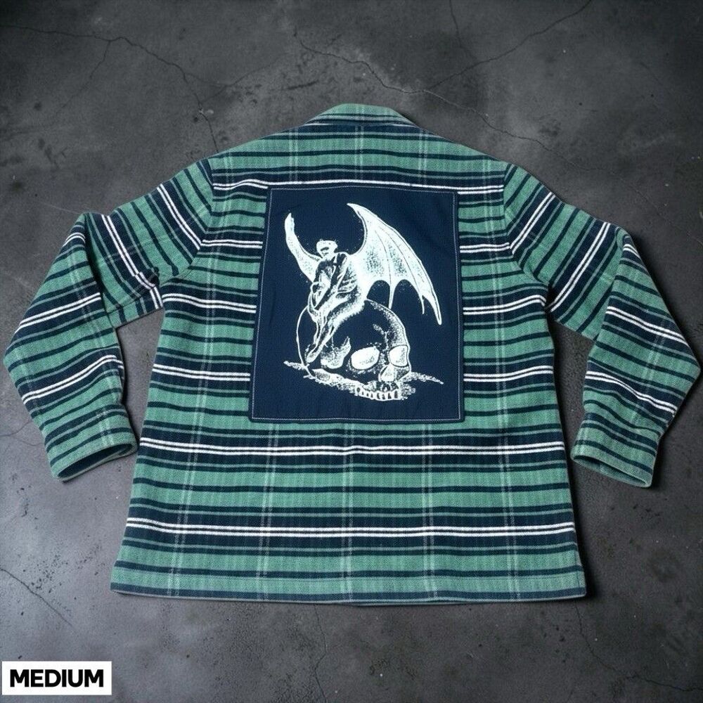 Welcome Skateboards Nimbus Skull Large Green Plaid Flannel Shirt Jacket Shacket